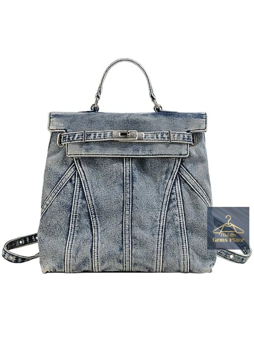 Washed Denim Backpack College Style Travel Rucksack